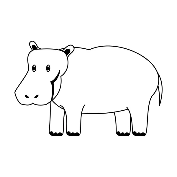 Hippo vilda djur i svart och vitt — Stock vektor