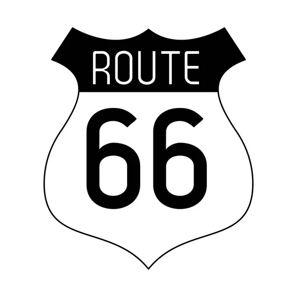 Route 66 roadsign szimbólum fekete-fehér — Stock Vector