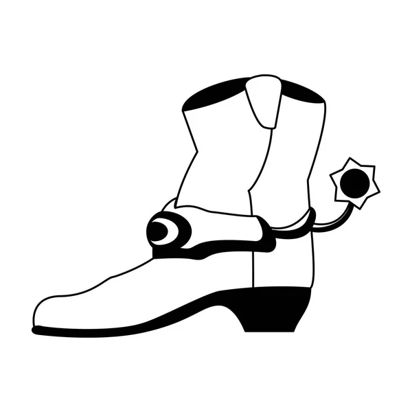 Botte de cow-boy isolée en noir et blanc — Image vectorielle