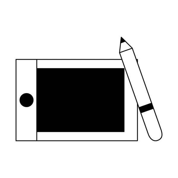 Tecnología de tableta de dibujo en blanco y negro — Vector de stock