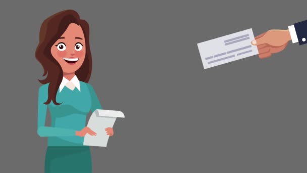 执行女商人 Receiveing 银行支票和现金高清动画彩色场景 — 图库视频影像