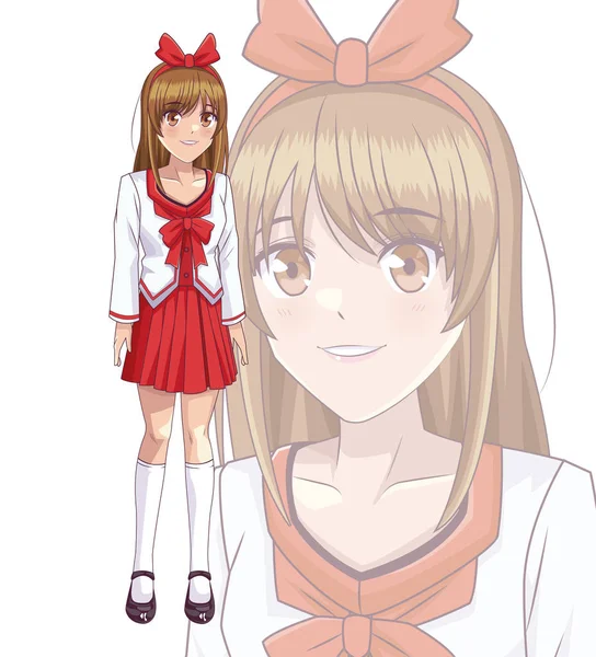 Anime Νεαρή Γυναίκα Σχολείο Φόρεμα Σπουδαστής Γυναίκα Πάνω Από Πρόσωπό — Διανυσματικό Αρχείο