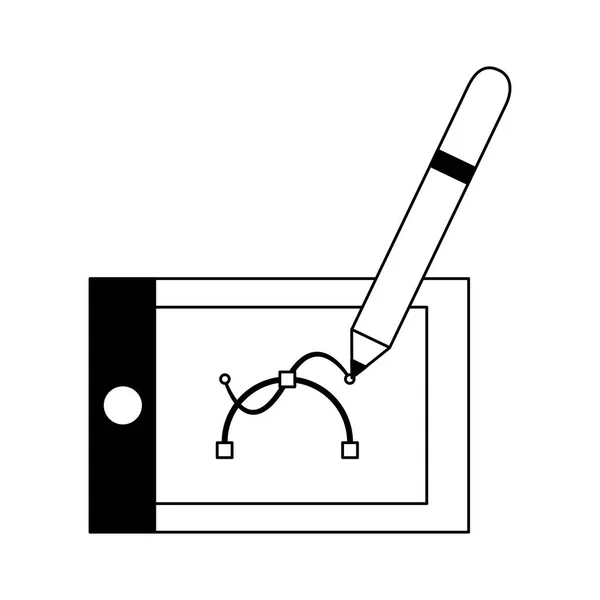 Tablettechnologie tekening in zwart-wit — Stockvector