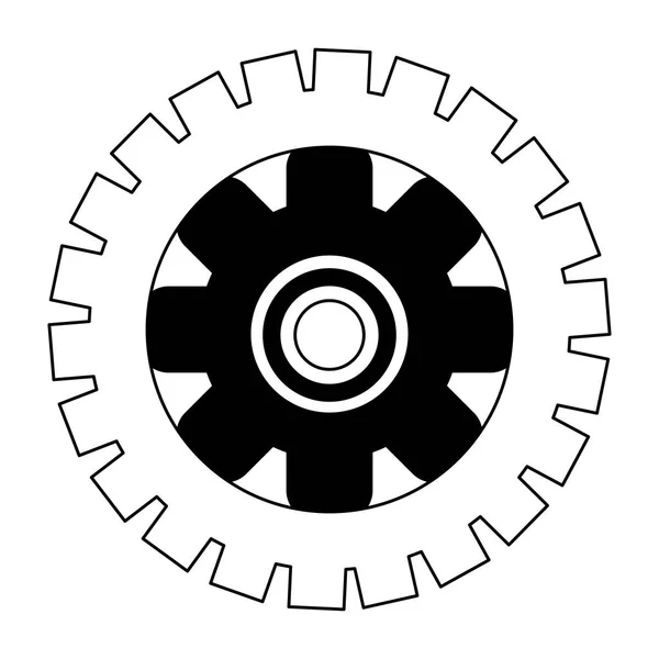 Gear machinery piece in black and white — Stock Vector