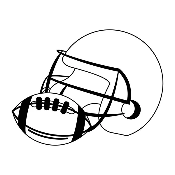 Capacete de futebol americano e bola em preto e branco — Vetor de Stock