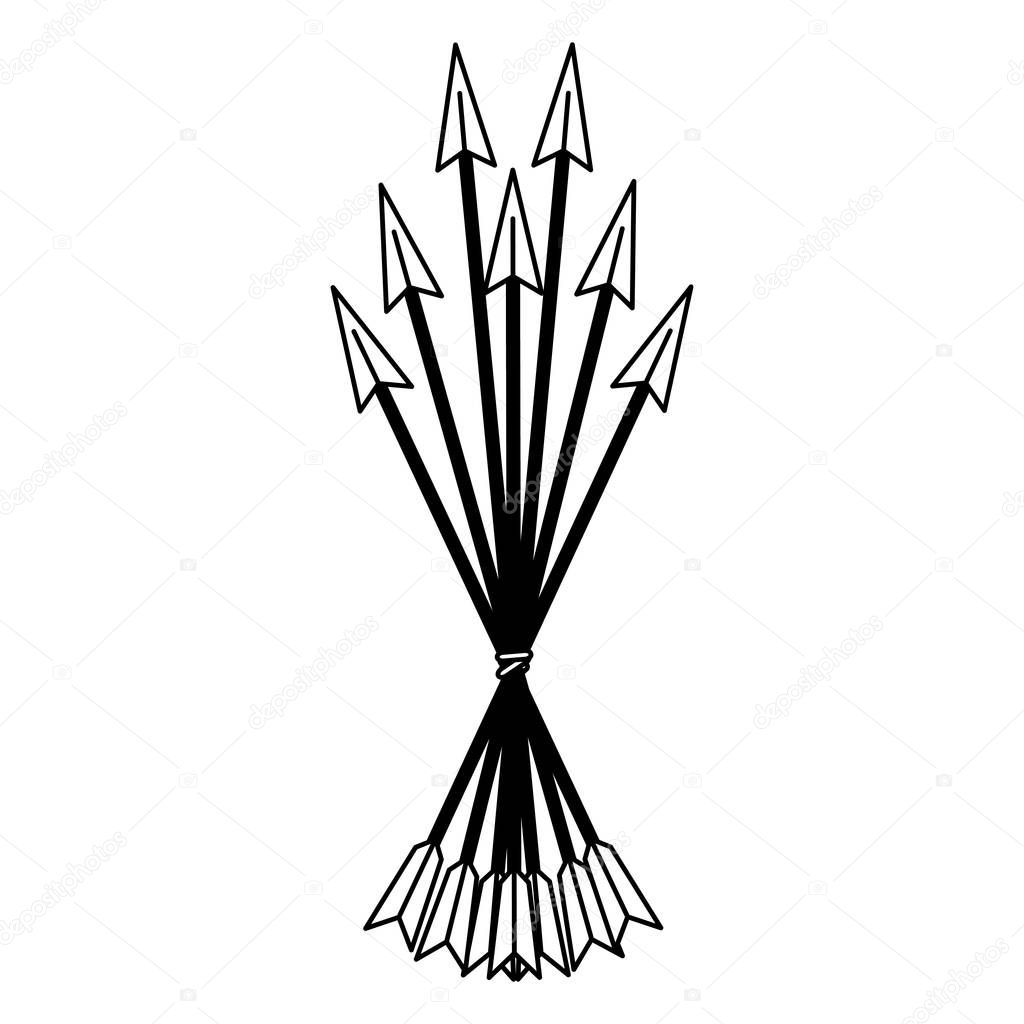 Bow arrows symbol in black and white