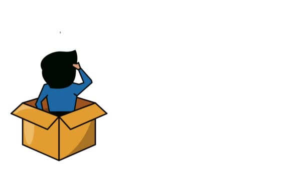 Confused man in box HD animation — Stock Video