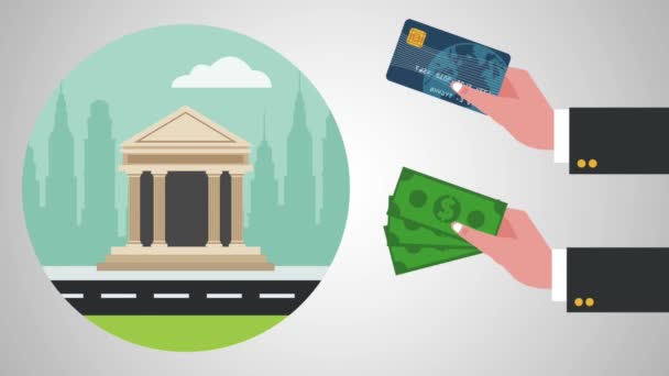 Банковская и денежная анимация — стоковое видео