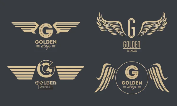 Arany szárnyak emblémák csoportja — Stock Vector