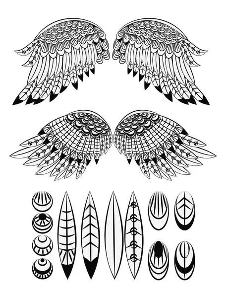 Set of wings and feathers — Stock Vector