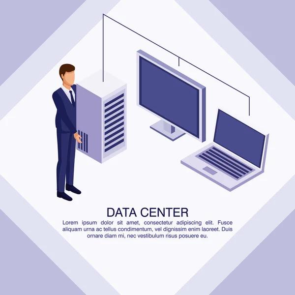 Cartaz de data center com informaton — Vetor de Stock