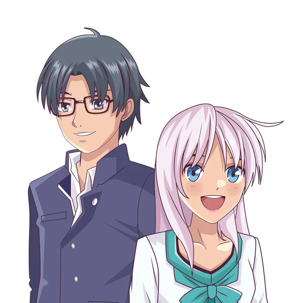 Anime couple manga cartoon — Stock Vector