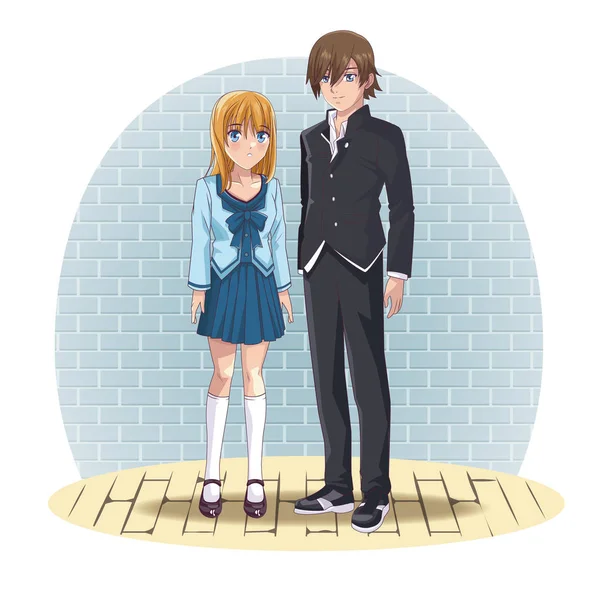 Anime pareja manga de dibujos animados — Vector de stock