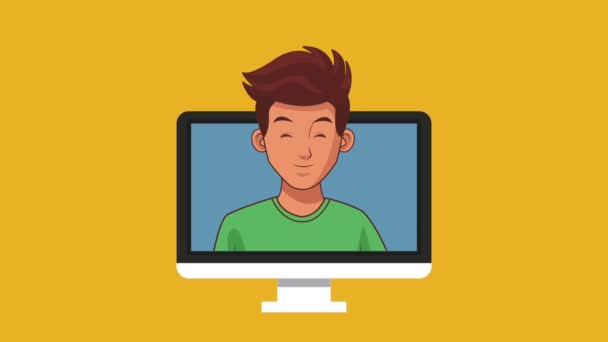 Joven hombre y PC HD animación — Vídeo de stock