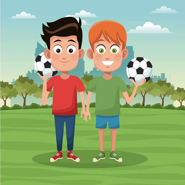Çocuklar ve futbol — Stok Vektör