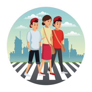 Zebra şehir çizgi film vektör çizim grafik tasarım yönü üzerinde yürüyen insanlar