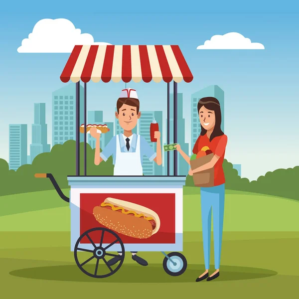 Hot dog kocsi Park — Stock Vector