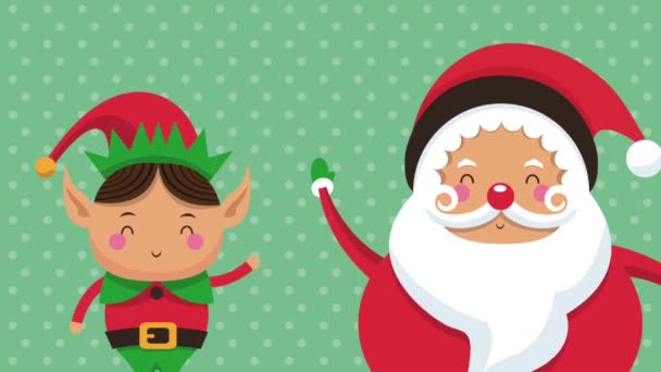 Jultomten och elf tecknad Hd animation — Stockvideo