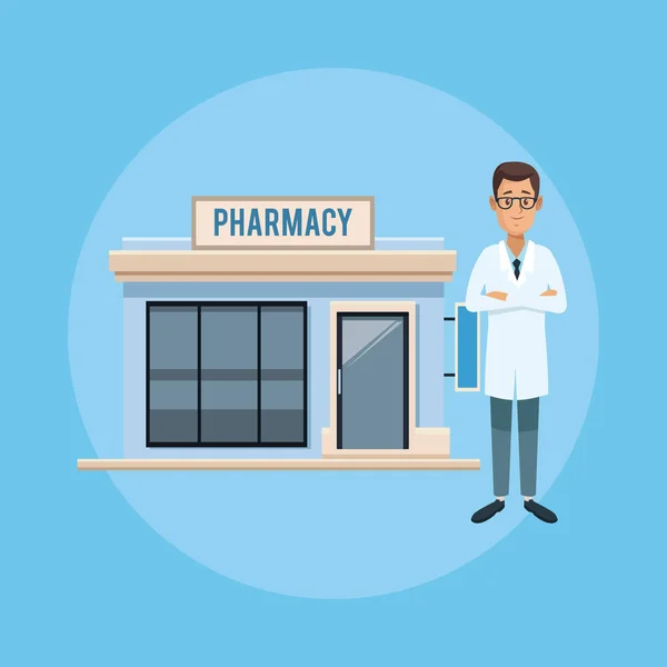 Аптечный магазин и доктор — стоковый вектор