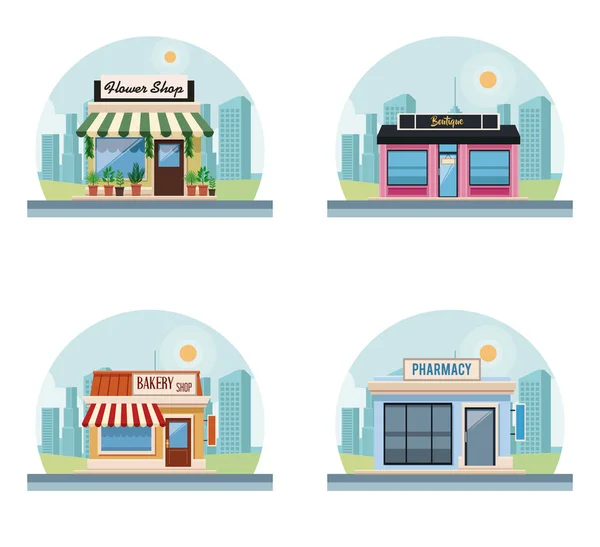 Conjunto de tiendas edificios — Vector de stock