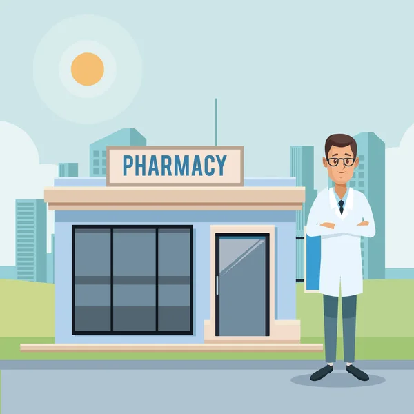 Аптечний магазин і лікар — стоковий вектор