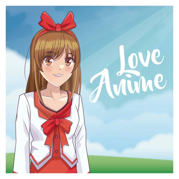 Amor anime mulher desenhos animados — Vetor de Stock