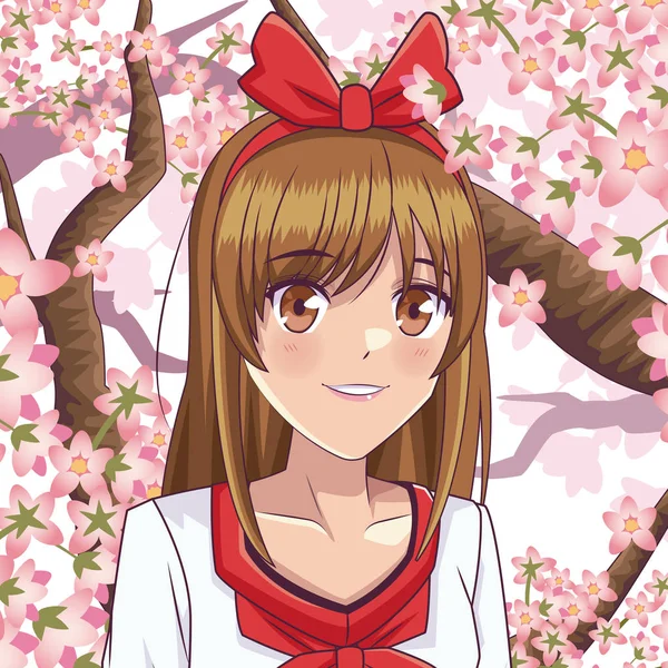 Gyönyörű fiatal nő anime rajzfilm — Stock Vector