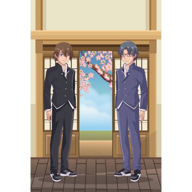 Genç erkek öğrencilerin anime