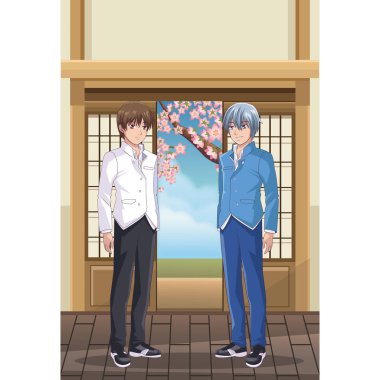 Genç erkek öğrencilerin anime