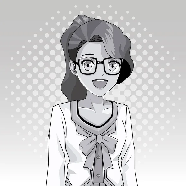 Joven estudiante de anime escuela mujer — Vector de stock