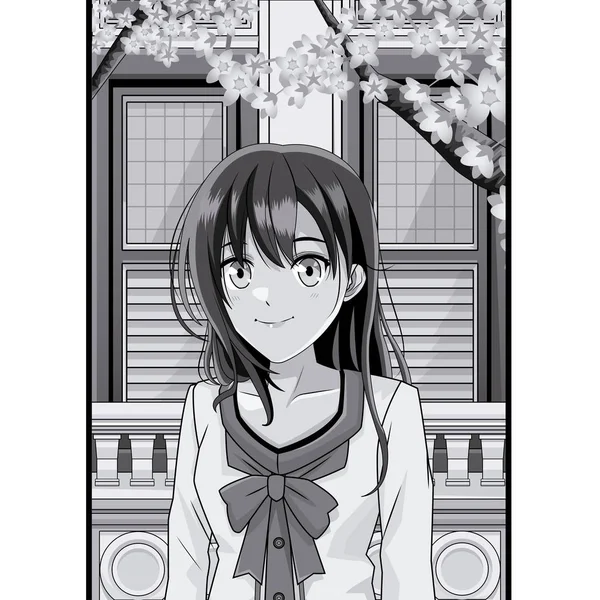 Hermosa estudiante de anime mujer — Vector de stock