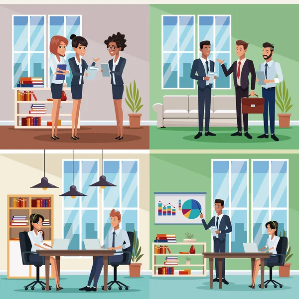 Set of cowrkers at offices — Stock Vector