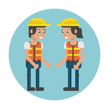 İnşaat işçileri geometrik çizgi film yuvarlak simge vektör çizim grafik tasarım