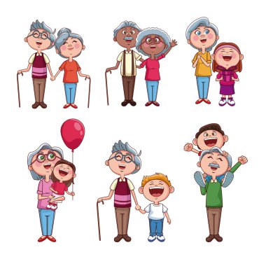 Set of grandparents with kids clipart