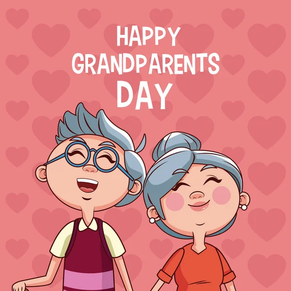 Heureux Grand Parents Carte Jour Avec Mignon Couple Dessin Animé — Image vectorielle