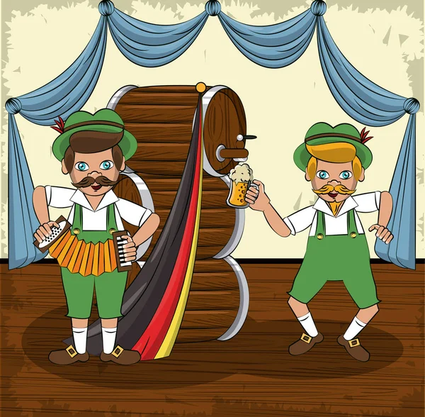 Oktober Festival Cartoons Bavarian Mens Beer Cartoons Vector Illustration Graphic — Stock Vector