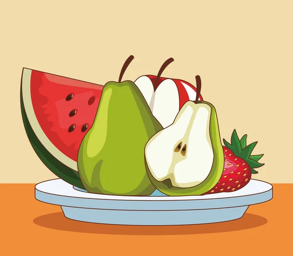 Φρούτα στο πιάτο — Διανυσματικό Αρχείο