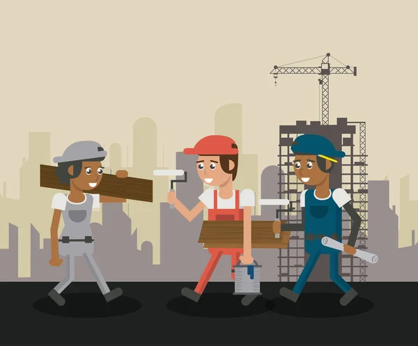Trabajadores de la construcción dibujos animados — Vector de stock