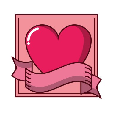 Romantik çerçeve ile kalp ve şerit bayrak