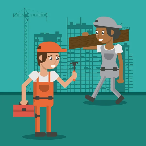 Trabajadores de la construcción dibujos animados — Vector de stock