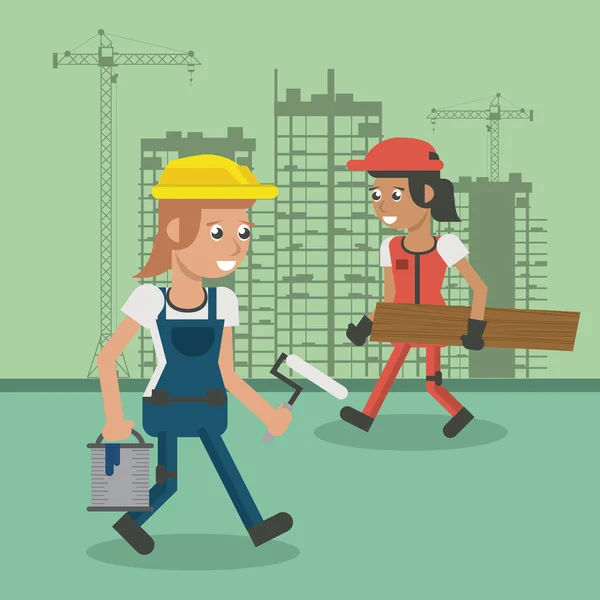 Trabajadores de la construcción dibujos animados — Vector de stock