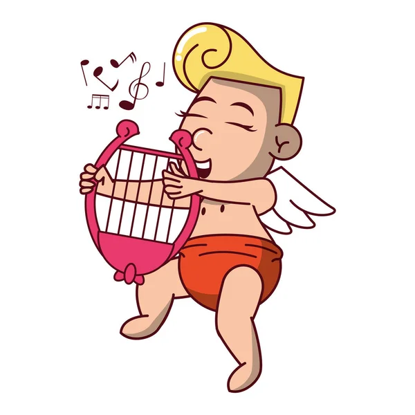 Cupid with harp cartoon — Stock Vector
