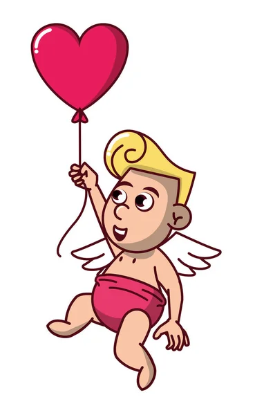 Cupidon avec ballon en forme de coeur — Image vectorielle