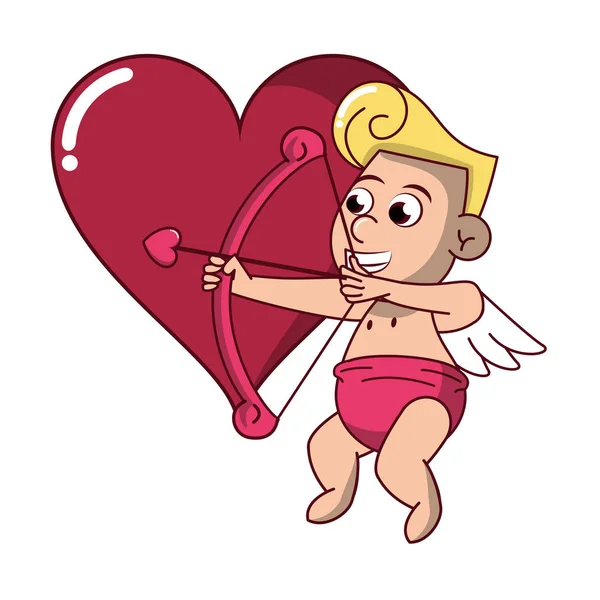 Cupido com arco no coração — Vetor de Stock