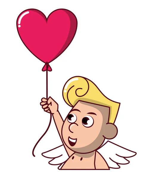 Cupido com balão em forma de coração — Vetor de Stock