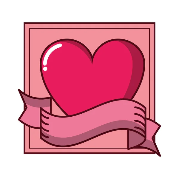 Cadre romantique avec bannière coeur et ruban — Image vectorielle