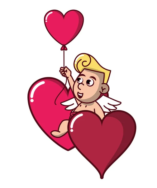 Cupid with heart shaped balloon — Stock Vector