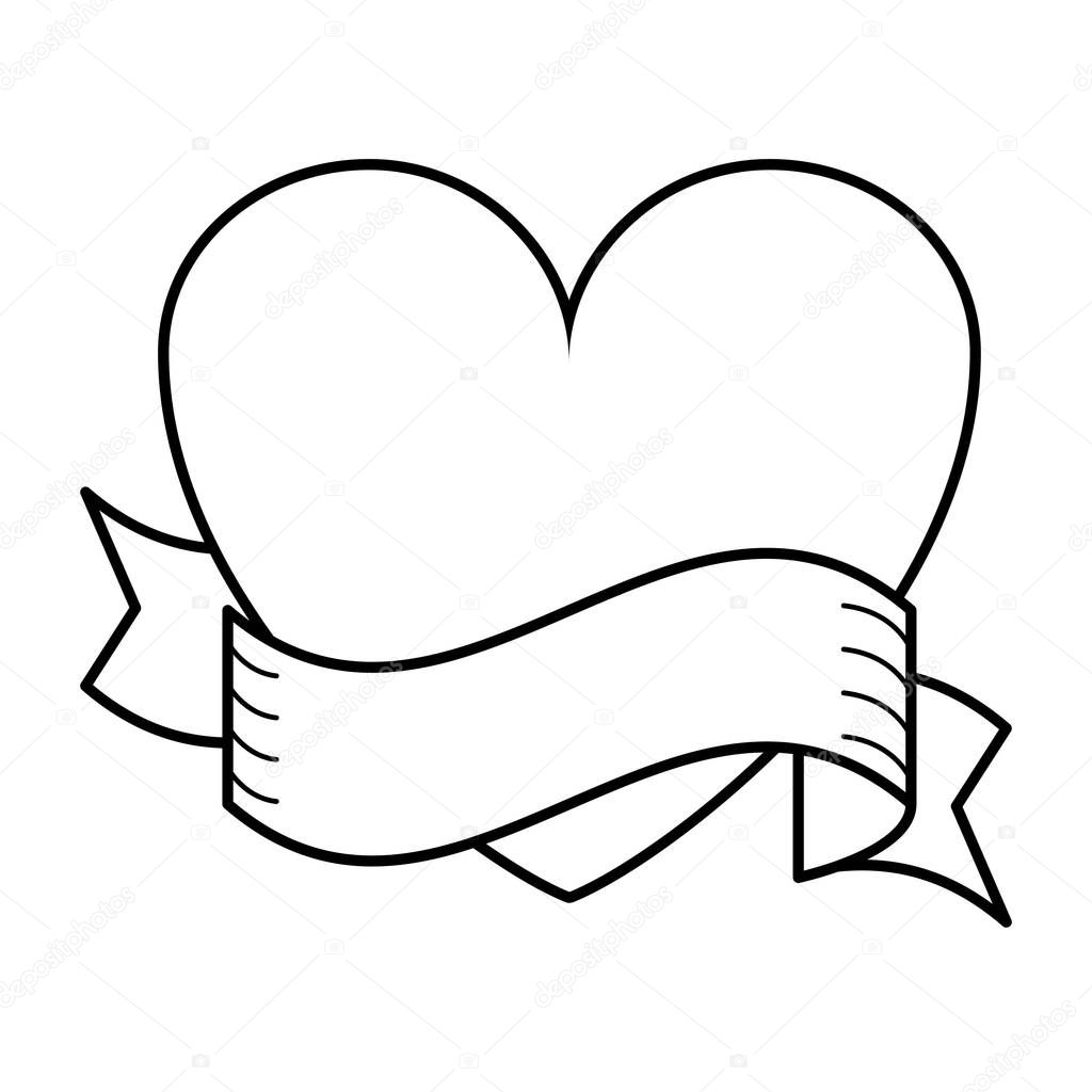 Heart with ribbon banner in black and white — Stock Vector © jemastock 214019482