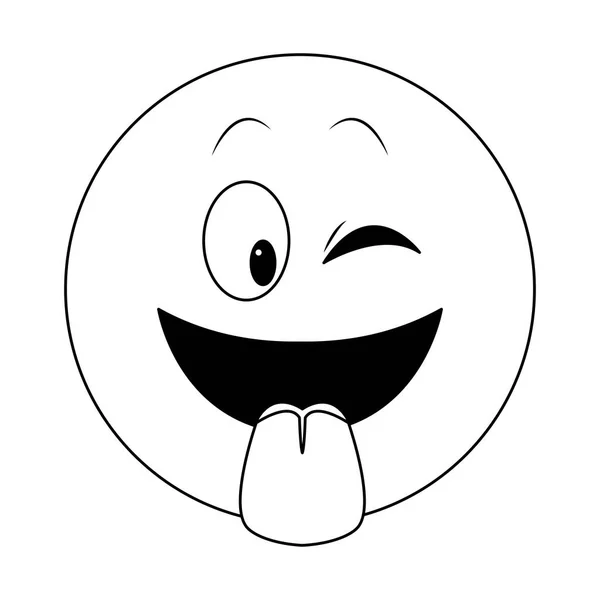 Lengua de chat emoticono en blanco y negro — Vector de stock