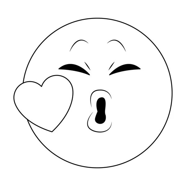 Beso chat emoticono en blanco y negro — Vector de stock